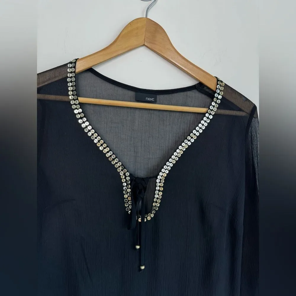 NEXT Sheer Black Swim Coverup with Gold Sequins Size 6